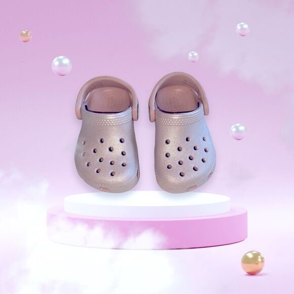 Crocs Clogs Classic Glitter Ballerina Coquette Rosegold Pink Infant Baby Size 5 - Picture 2 of 11